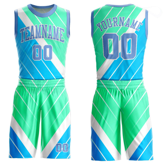 Custom Light Blue Light Blue-Green Round Neck Sublimation Basketball Uniform Jersey