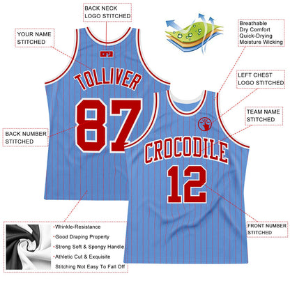 Custom Light Blue Red Pinstripe Red-White Authentic Basketball Jersey