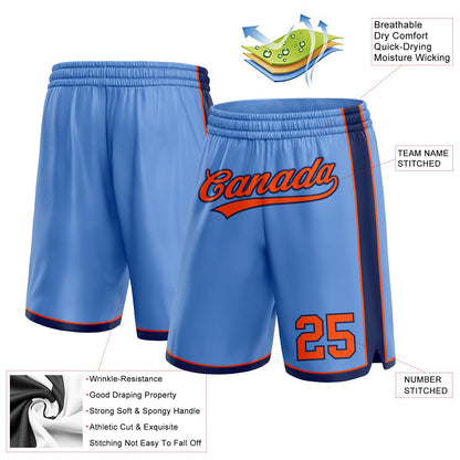 Custom Light Blue Orange-Navy Authentic Basketball Shorts