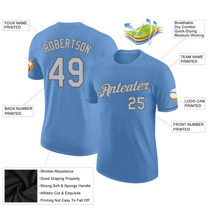 Custom Light Blue Gray-Steel Gray Performance T-Shirt