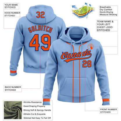 Custom Stitched Light Blue Orange-Royal Baseball Pullover Sweatshirt Hoodie