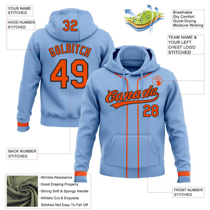 Custom Stitched Light Blue Orange-Black Baseball Pullover Sweatshirt Hoodie