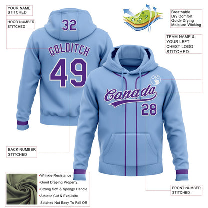 Custom Stitched Light Blue Purple-White Baseball Pullover Sweatshirt Hoodie