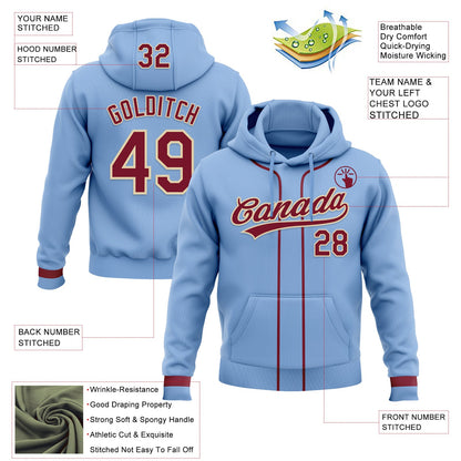 Custom Stitched Light Blue Crimson-Cream Baseball Pullover Sweatshirt Hoodie