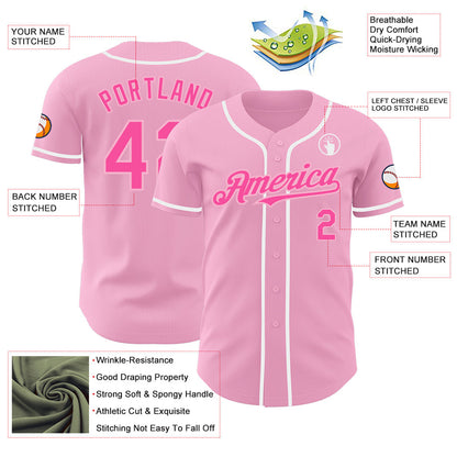 Custom Light Pink Pink-White Authentic Baseball Jersey
