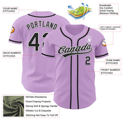 Custom Light Purple Black-White Authentic Baseball Jersey