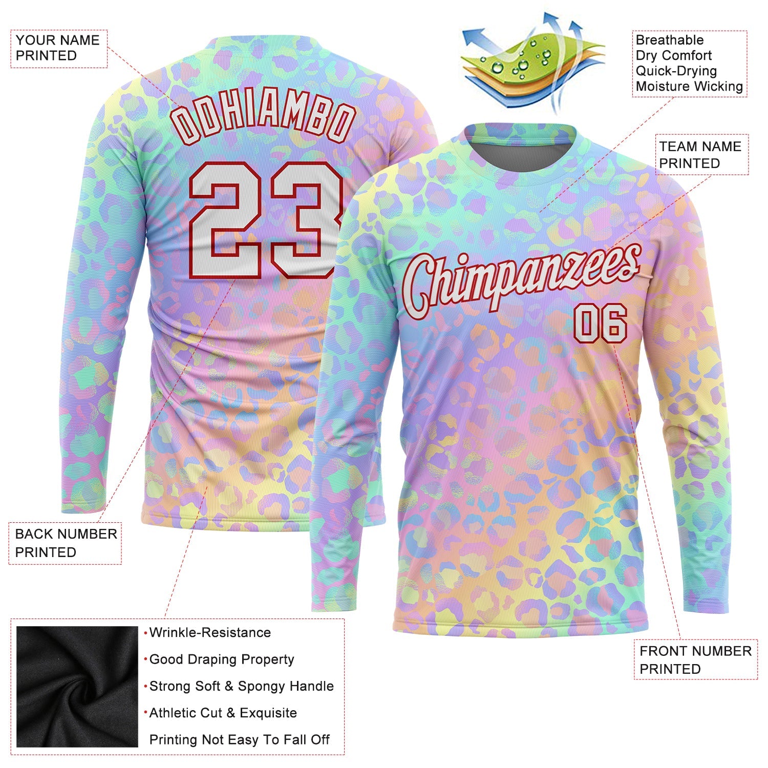 Custom Pink White-Red Leopard 3D Pattern Long Sleeve Performance T-Shirt