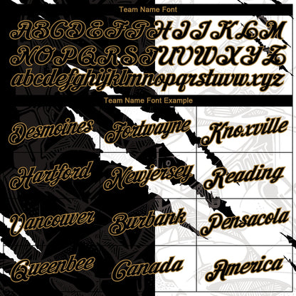 Custom Graffiti Pattern Black-Old Gold Scratch 3D Long Sleeve Performance T-Shirt