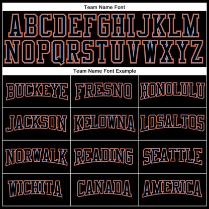 Custom Black Black Powder Blue-Orange Long Sleeve Performance T-Shirt
