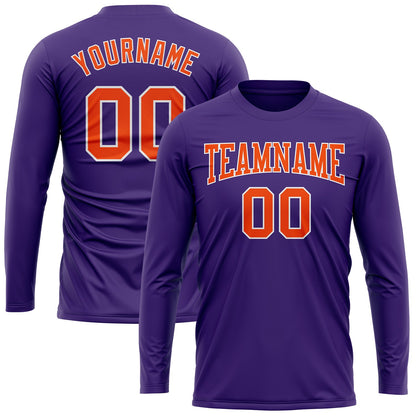 Custom Purple Orange-White Long Sleeve Performance T-Shirt