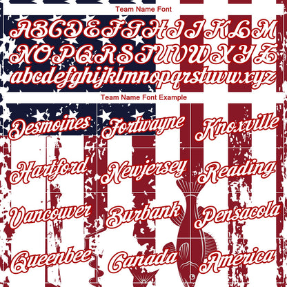 Custom White Red-Navy 3D American Flag And Fish Hook Fishing Long Sleeve Performance T-Shirt