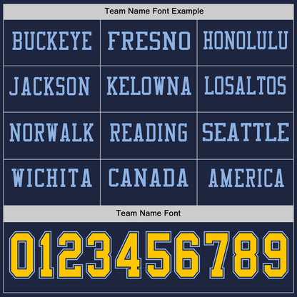 Custom Navy Yellow-Light Blue Long Sleeve Authentic Football Jersey