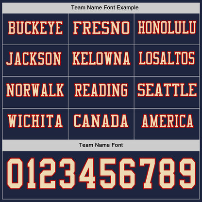 Custom Navy Cream-Red Long Sleeve Authentic Football Jersey