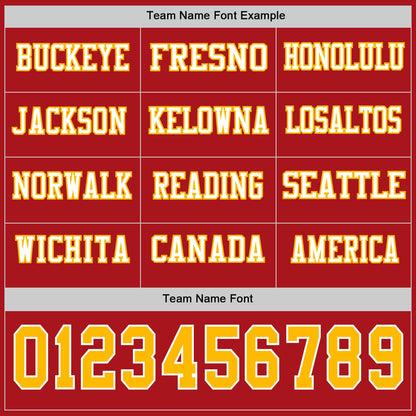 Custom Red Gold-White Long Sleeve Authentic Football Jersey