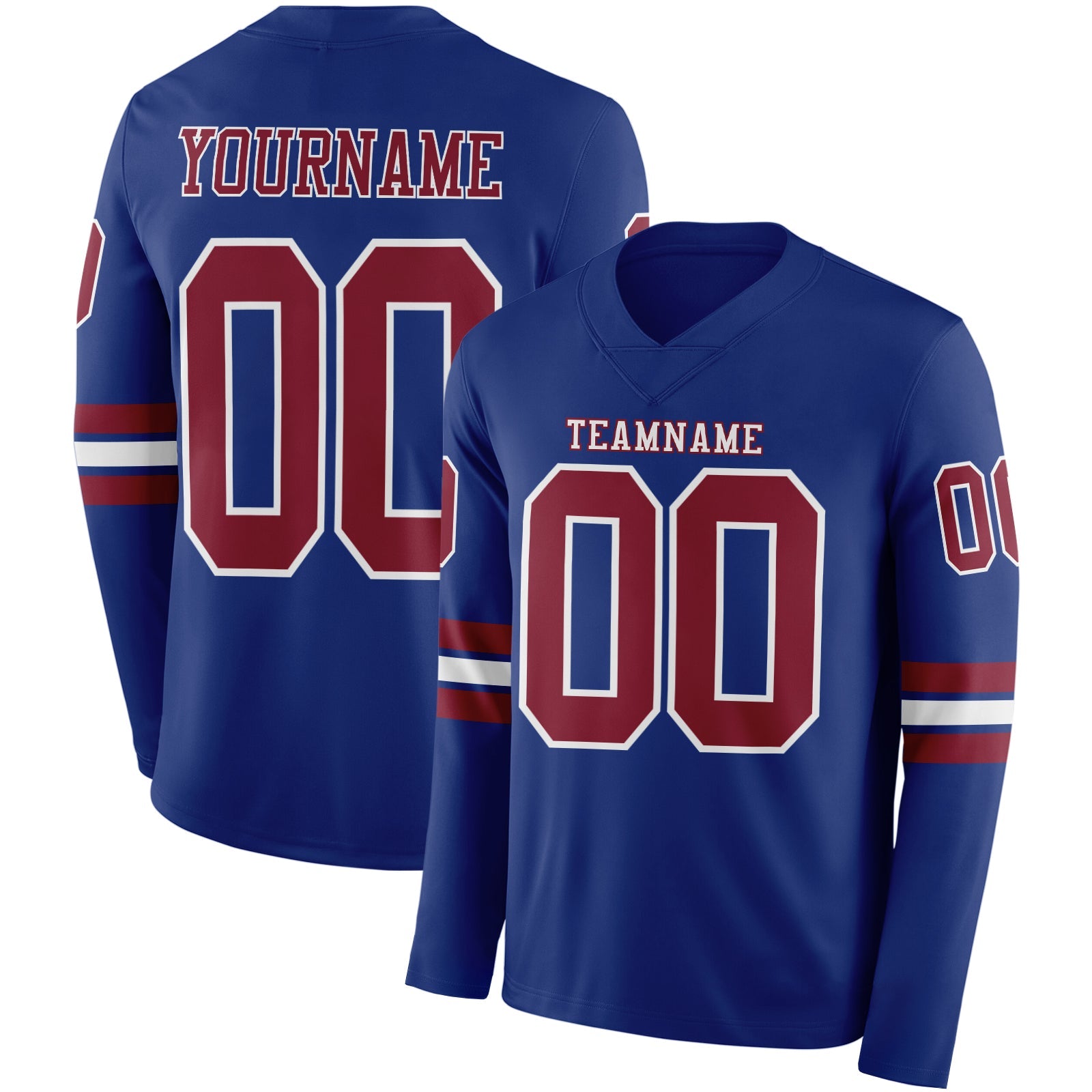 Custom Royal Crimson-White Long Sleeve Authentic Football Jersey