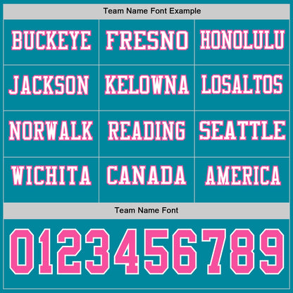 Custom Teal Pink-White Long Sleeve Authentic Football Jersey