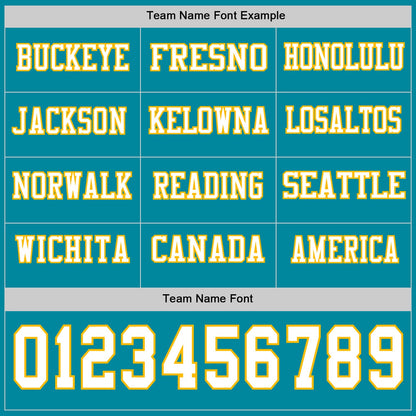 Custom Teal White-Gold Long Sleeve Authentic Football Jersey