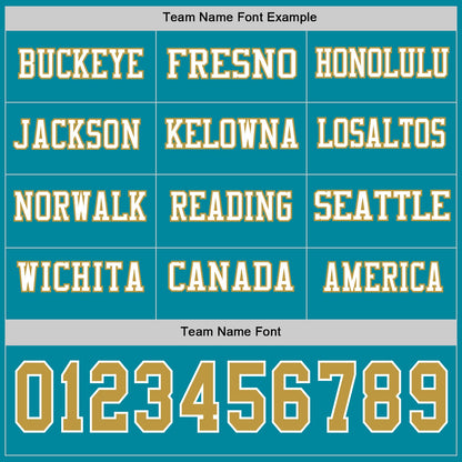 Custom Teal Old Gold-White Long Sleeve Authentic Football Jersey