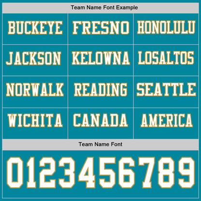 Custom Teal White-Old Gold Long Sleeve Authentic Football Jersey