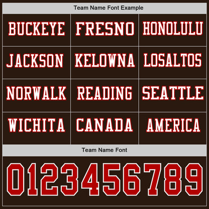 Custom Brown Red-White Long Sleeve Authentic Football Jersey