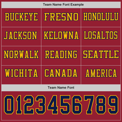 Custom Cardinal Navy-Gold Long Sleeve Authentic Football Jersey