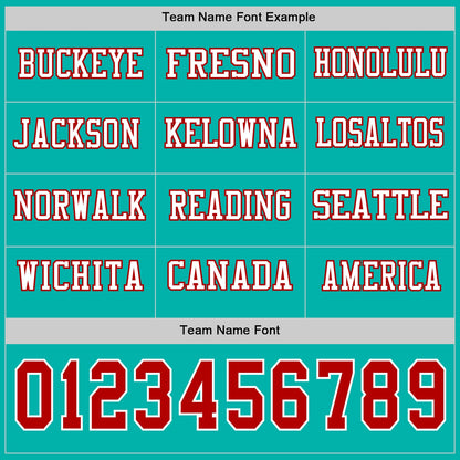 Custom Aqua Red-White Long Sleeve Authentic Football Jersey