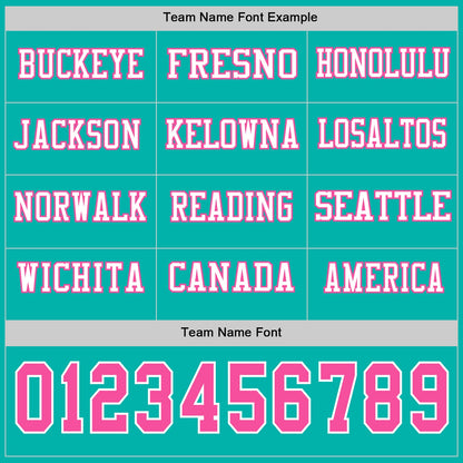 Custom Aqua Pink-White Long Sleeve Authentic Football Jersey