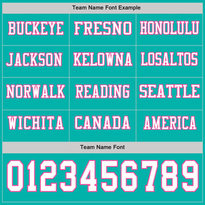Custom Aqua White-Pink Long Sleeve Authentic Football Jersey