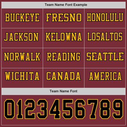 Custom Burgundy Black-Gold Long Sleeve Authentic Football Jersey