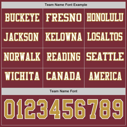 Custom Burgundy Old Gold-White Long Sleeve Authentic Football Jersey