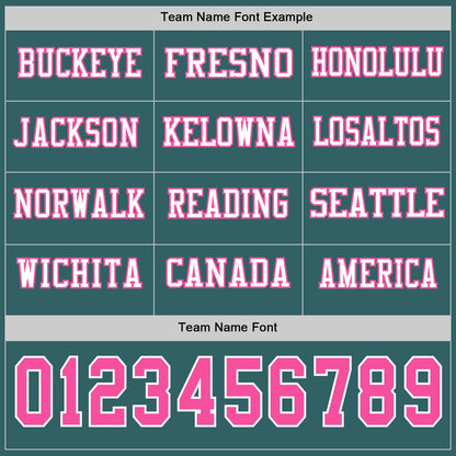 Custom Midnight Green Pink-White Long Sleeve Authentic Football Jersey