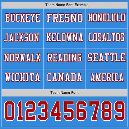 Custom Powder Blue Red-White Long Sleeve Authentic Football Jersey