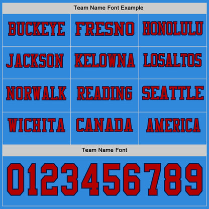 Custom Powder Blue Red-Navy Long Sleeve Authentic Football Jersey