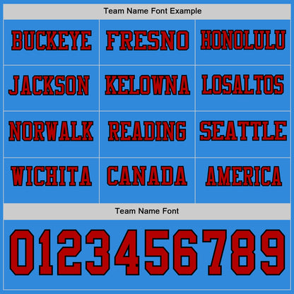 Custom Powder Blue Red-Black Long Sleeve Authentic Football Jersey