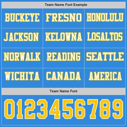 Custom Powder Blue Yellow-White Long Sleeve Authentic Football Jersey