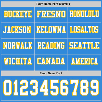 Custom Powder Blue White-Yellow Long Sleeve Authentic Football Jersey