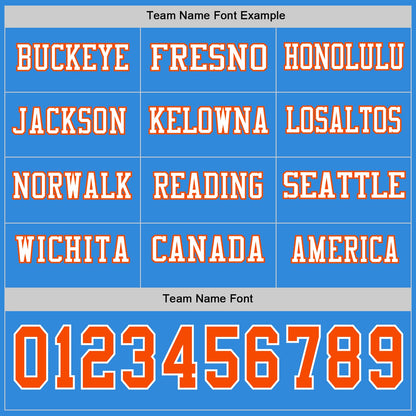 Custom Powder Blue Orange-White Long Sleeve Authentic Football Jersey