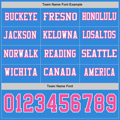 Custom Powder Blue Pink-White Long Sleeve Authentic Football Jersey