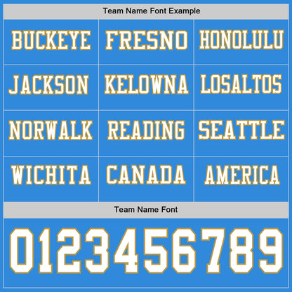 Custom Powder Blue White-Old Gold Long Sleeve Authentic Football Jersey