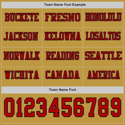 Custom Old Gold Red-Black Long Sleeve Authentic Football Jersey