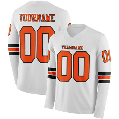 Custom White Orange-Black Long Sleeve Authentic Football Jersey