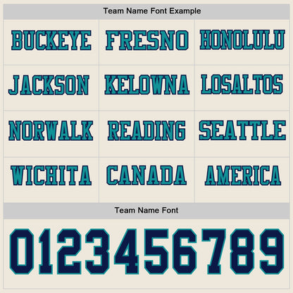 Custom Cream Navy-Teal Long Sleeve Authentic Football Jersey