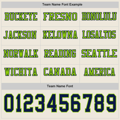 Custom Cream Navy-Neon Green Long Sleeve Authentic Football Jersey