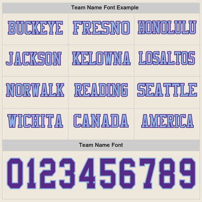 Custom Cream Purple-Light Blue Long Sleeve Authentic Football Jersey