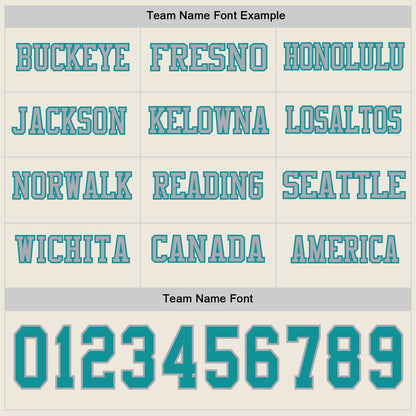 Custom Cream Teal-Gray Long Sleeve Authentic Football Jersey