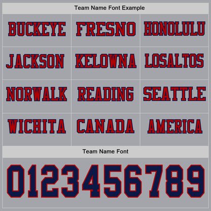 Custom Gray Navy-Red Long Sleeve Authentic Football Jersey
