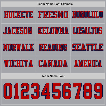 Custom Gray Red-Navy Long Sleeve Authentic Football Jersey