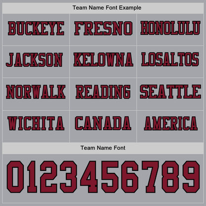Custom Gray Crimson-Black Long Sleeve Authentic Football Jersey