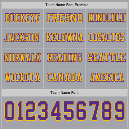 Custom Gray Purple-Gold Long Sleeve Authentic Football Jersey