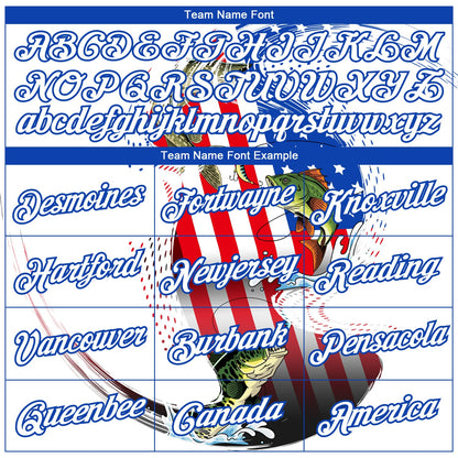 Custom White Fire Red-Thunder Blue Fishing Bass Fish American Flag Long Sleeve Performance T-Shirt